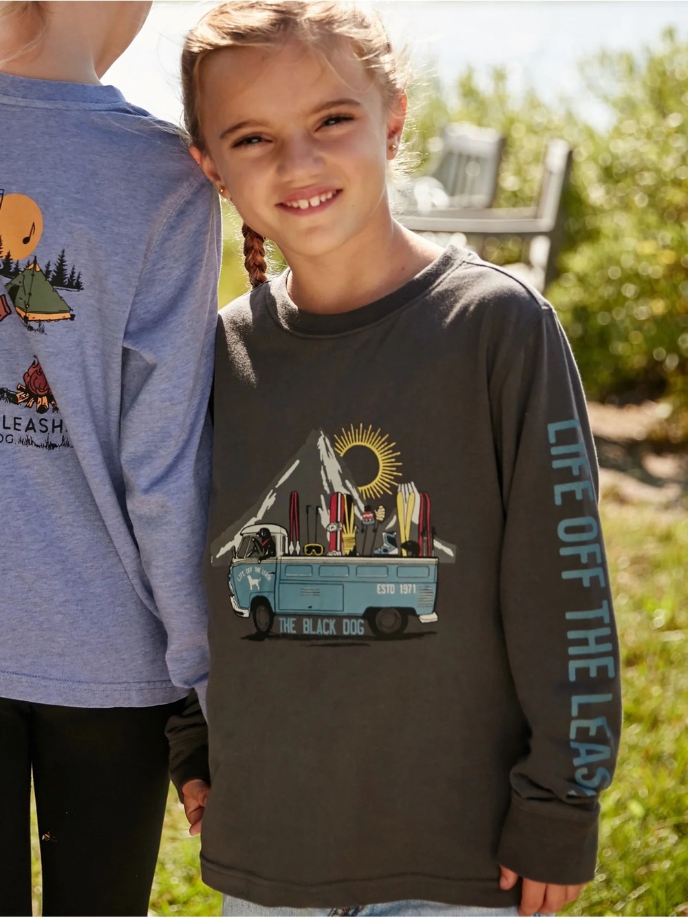 The Black Dog Kids Long Sleeve Charcoal Graphic Tee with Blue Van